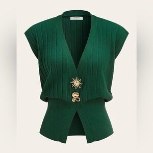 NWT Metal Detail Cap Sleeve Ribbed Knit Vest - small